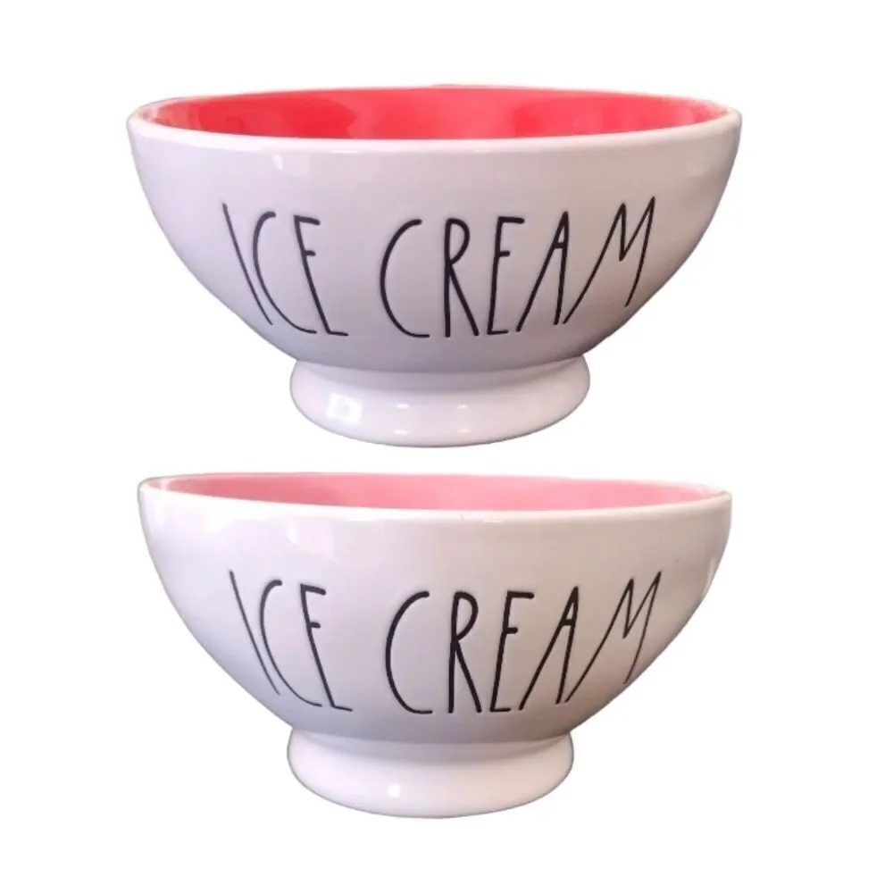 Rae Dunn Set of Two Orange Pink Ceramic‎ Ice Cream Bowls NWT